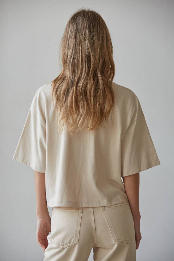 By Together - L8688 | Knit Cotton Crew Neck Drop Shoulder Short Sleeve Top