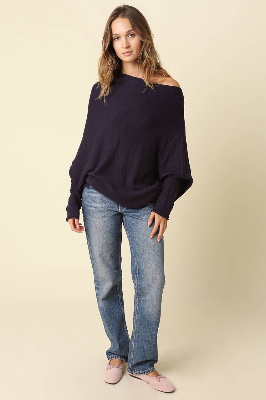 Amar Asymmetric Off-Shoulder Sweater - Olivaceous