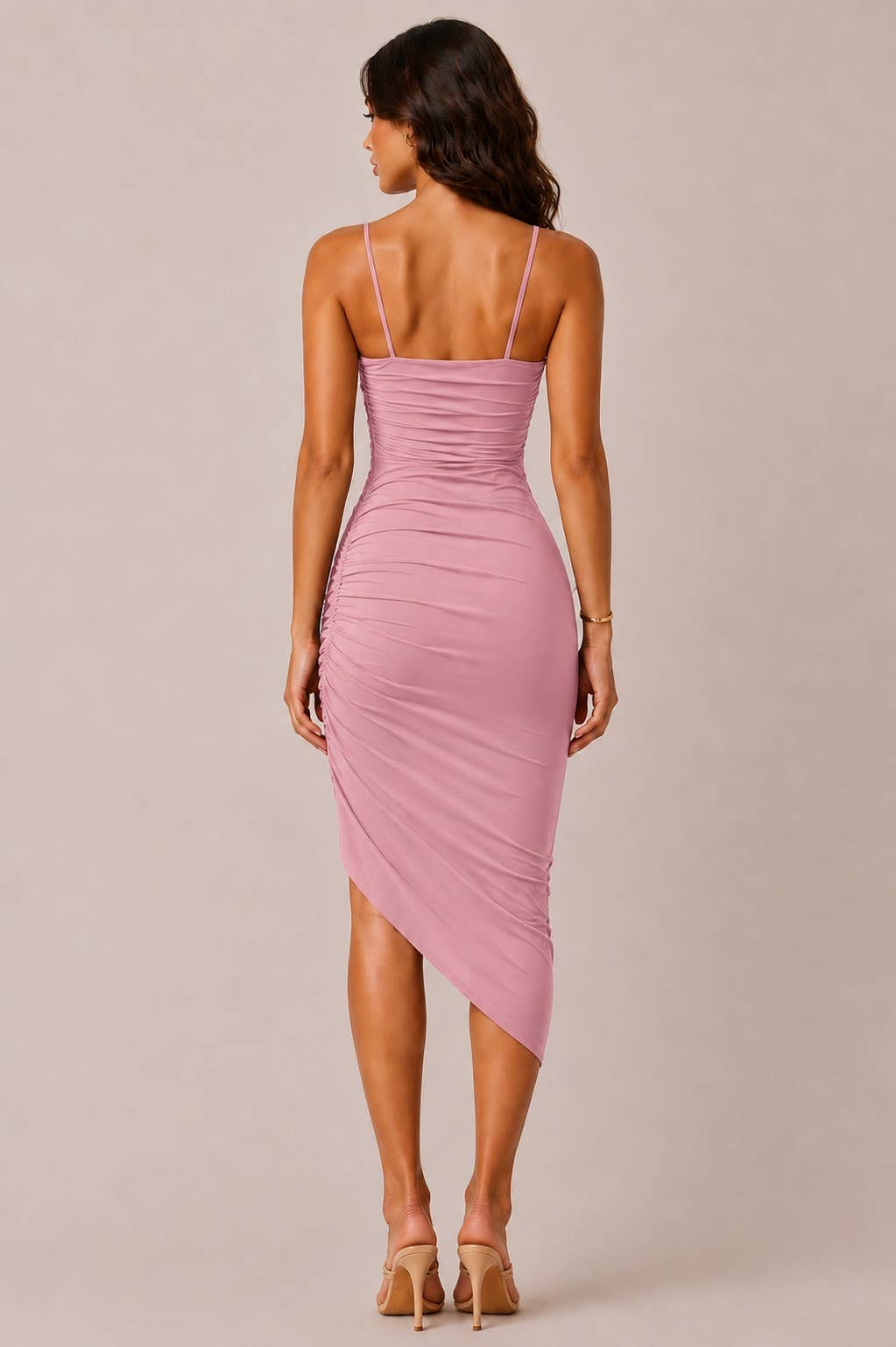 JD57469 - ASYMMETRICAL HEM MIDI DRESS
