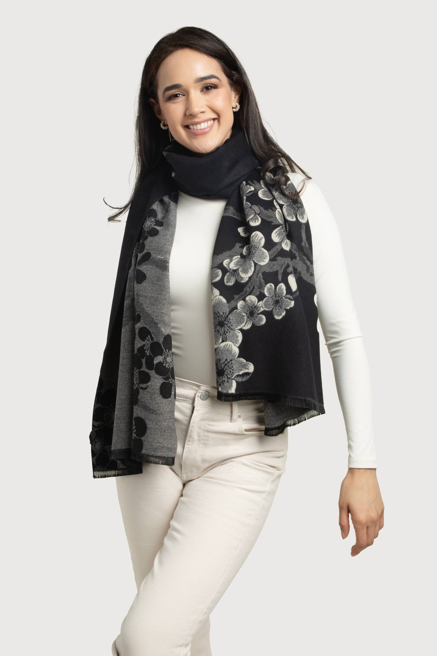 SAACHI - Two Color Floral Reversible Scarf