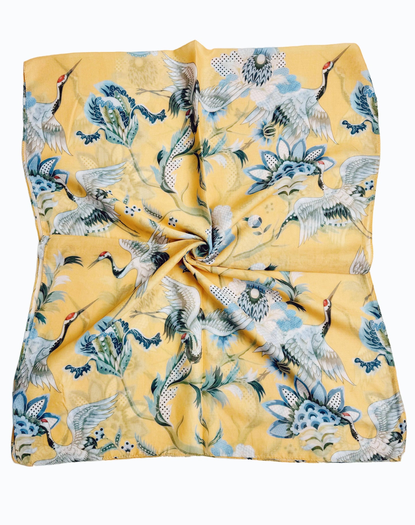 JC Sunny Fashion - JC071151 Yellow-Multi Crane & Floral Scarf