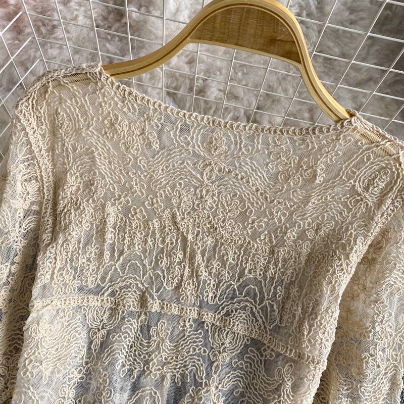 Hope & Sunshine - Crochet Cutout Long Sleeve Lace Mesh Top