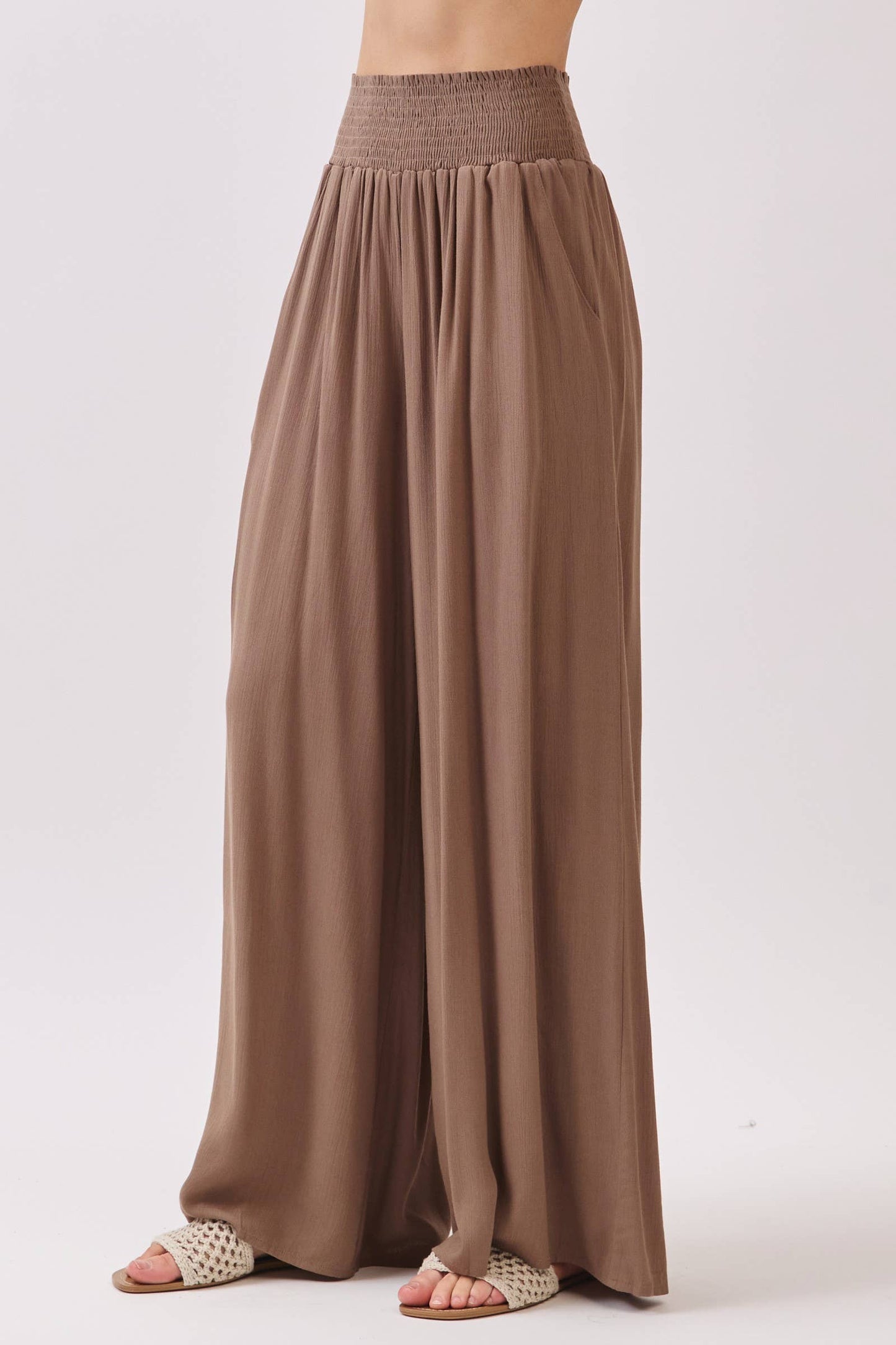 WIDE SMOCK WAIST WIDE LEG PANTS - VNP70263D