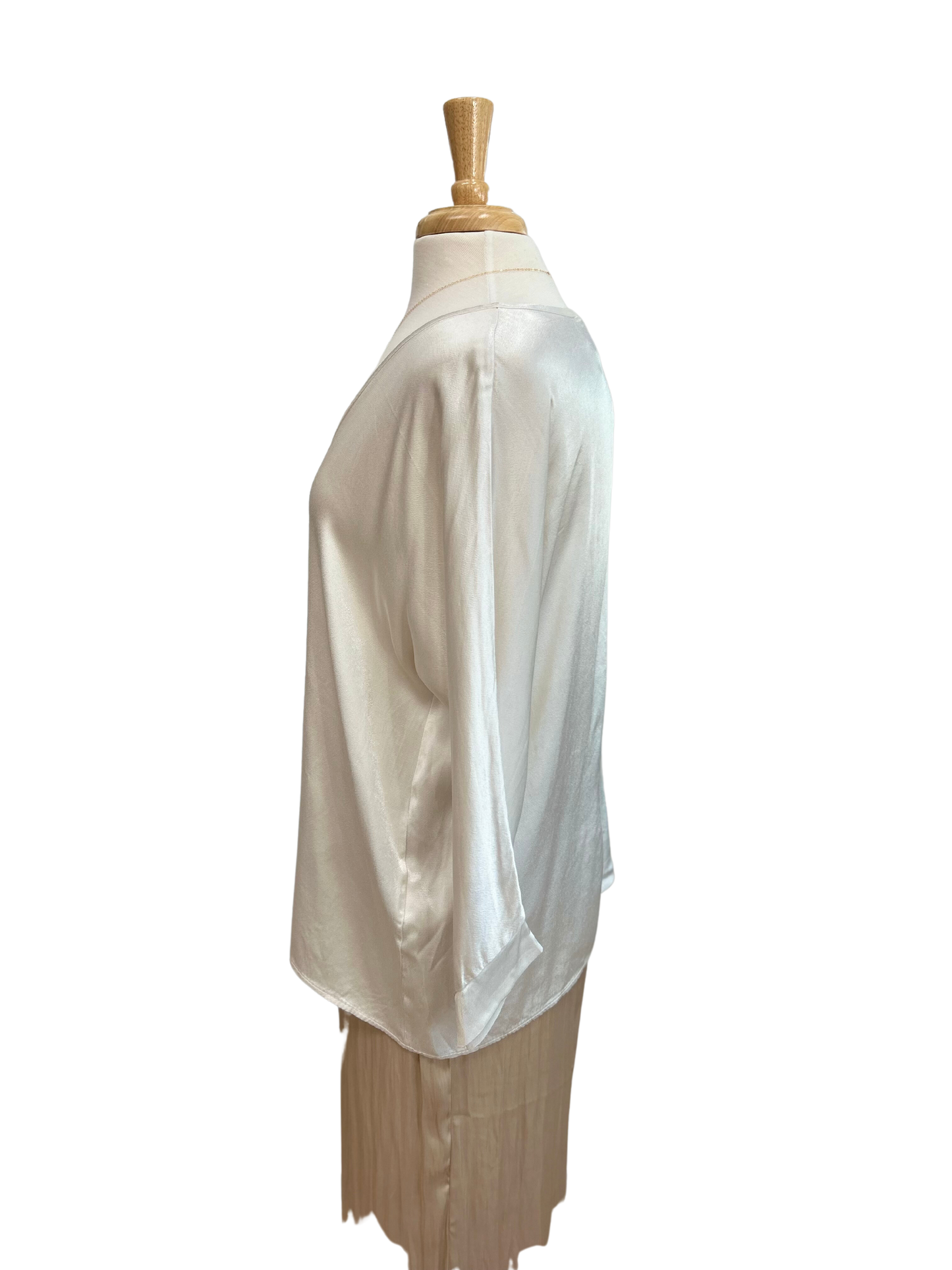 V-Neck Cuff Sleeve Satin Top