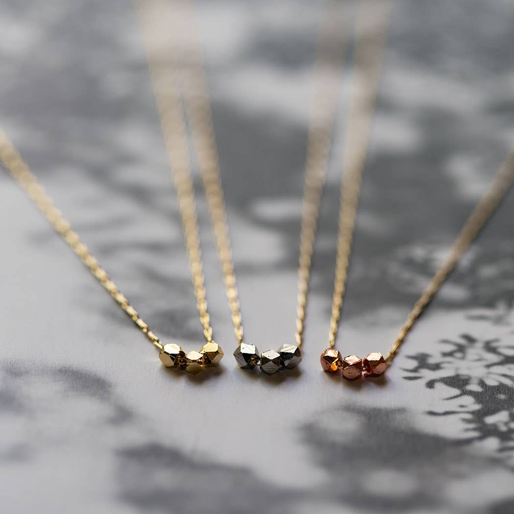 3 Tiny Faceted Beads Necklace