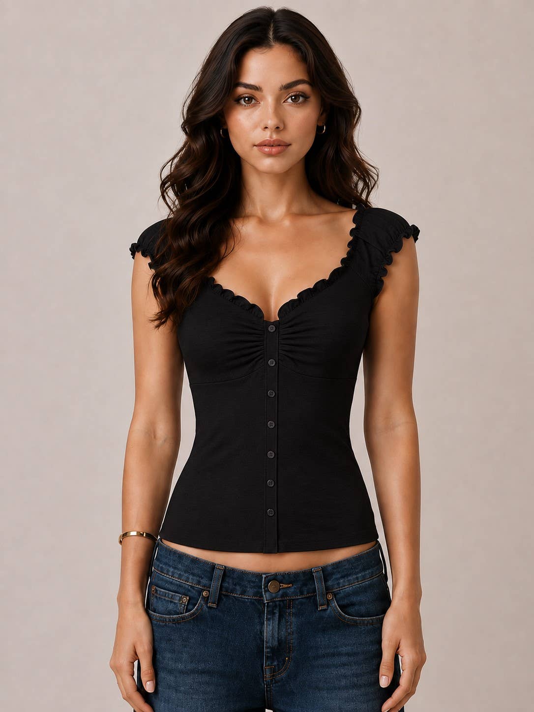 BUTTON DOWN FRIL DETAIL TANK TOP - Heart & Hips