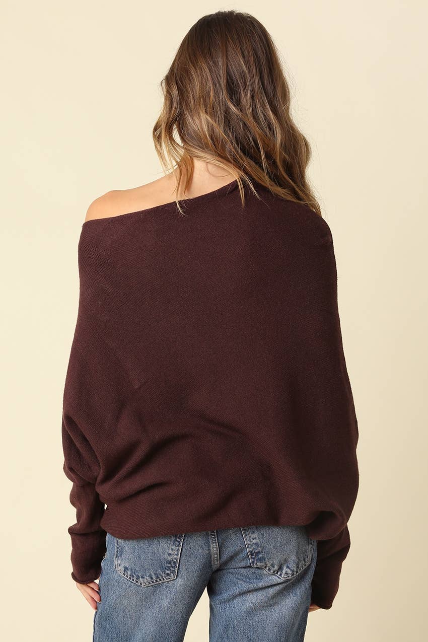 Amar Asymmetric Off-Shoulder Sweater - Olivaceous
