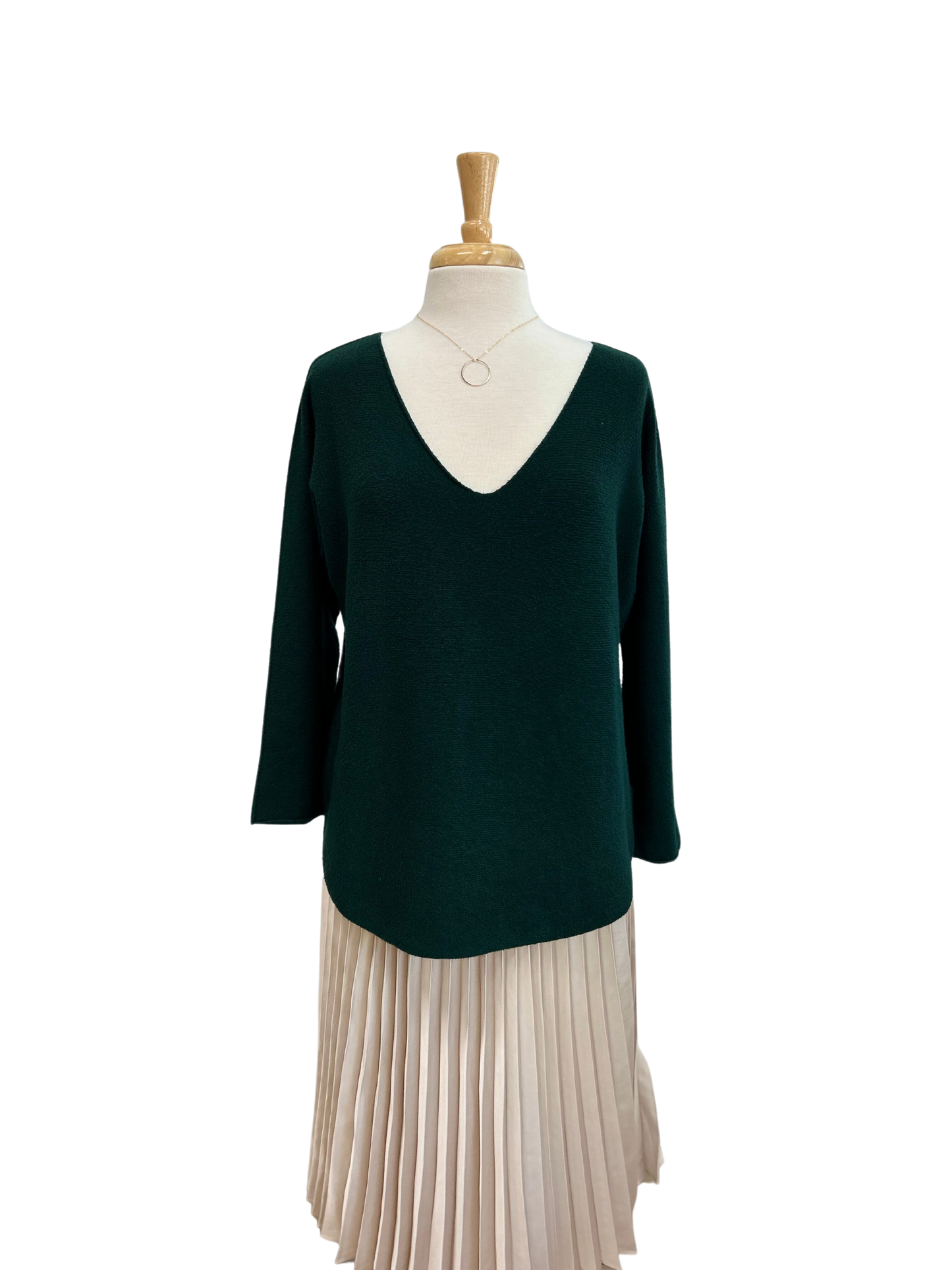 V-Neck Round Hem Long Sleeve Pullover