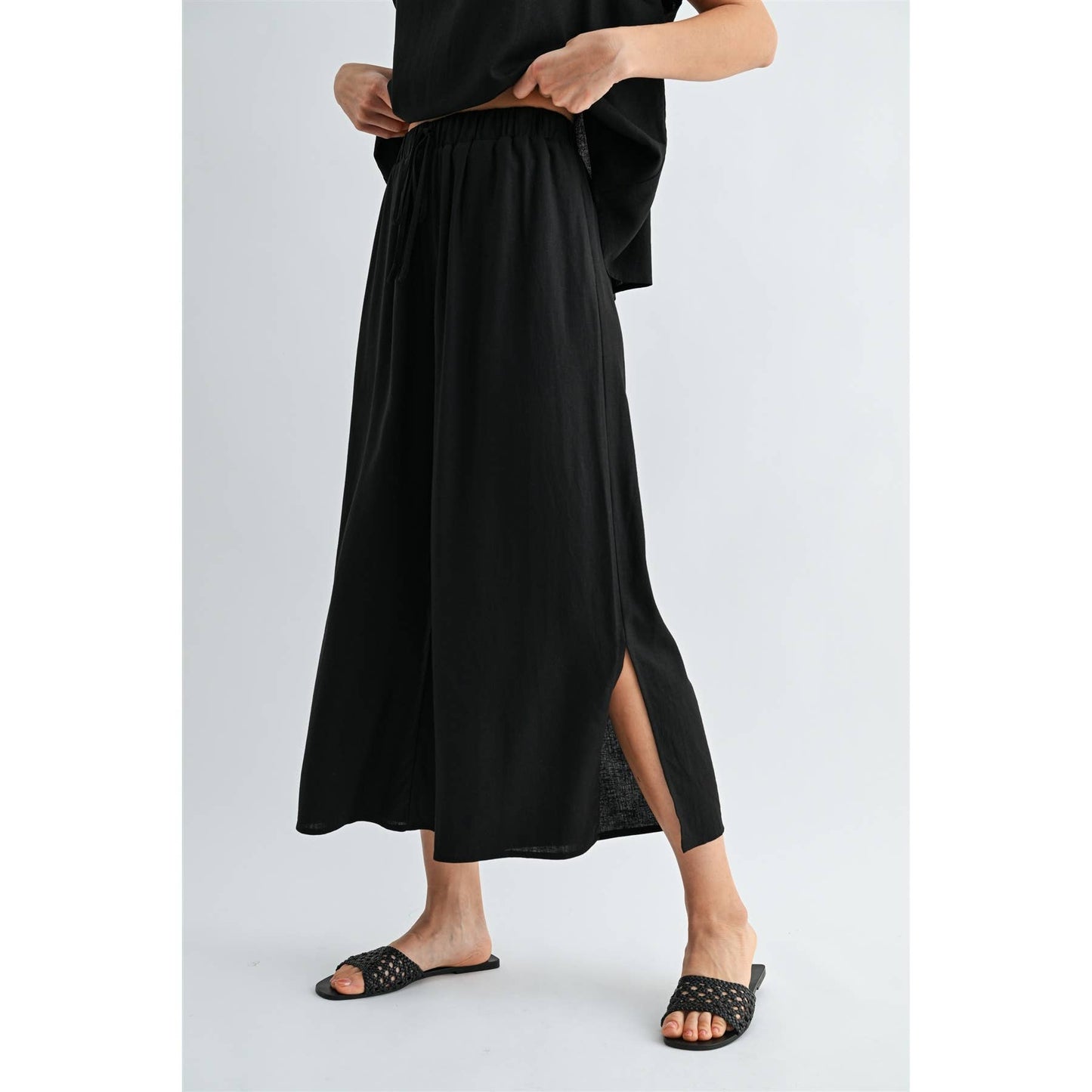 FUN2FUN - SIDE SLIT LINEN PANTS