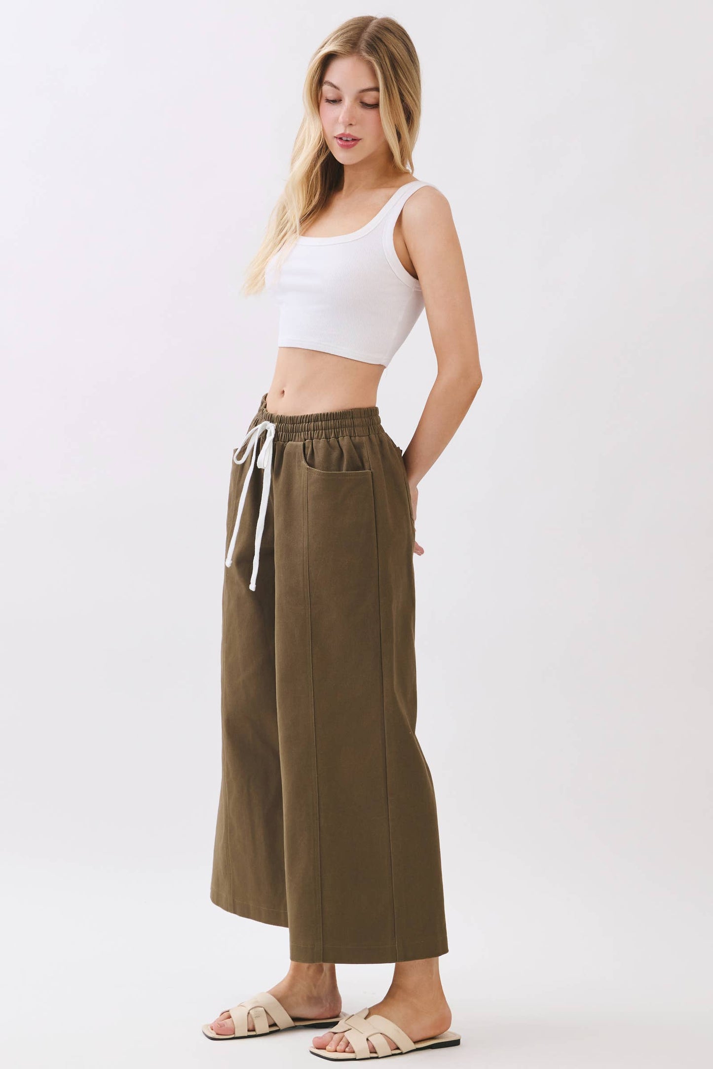 COTTON SPAN WIDE LEG PANTS - Final Touch