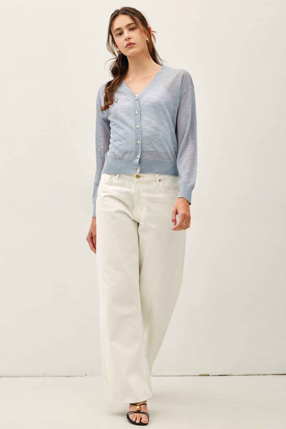 Be Cool - ULTRA FINE SLUBBED V-NECK FINE KNIT CARDIGAN