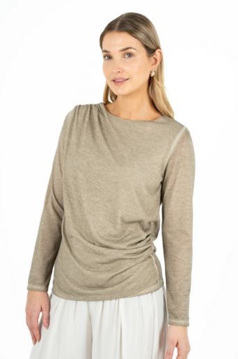 LONG SLEEVE GARTHERED SHOULDER AND SIDE TOP