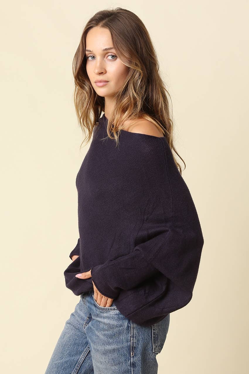 Amar Asymmetric Off-Shoulder Sweater - Olivaceous