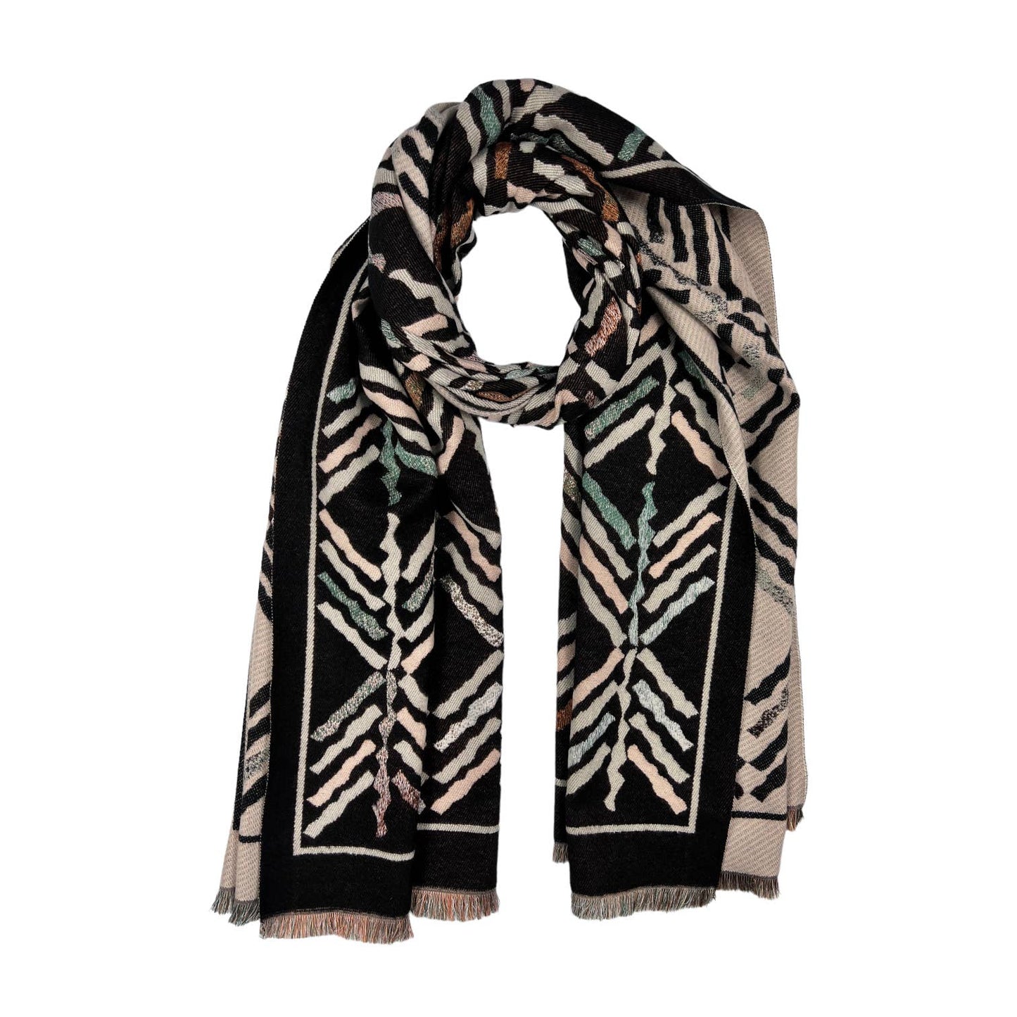 Reversible Arrow Print Fringe Scarf