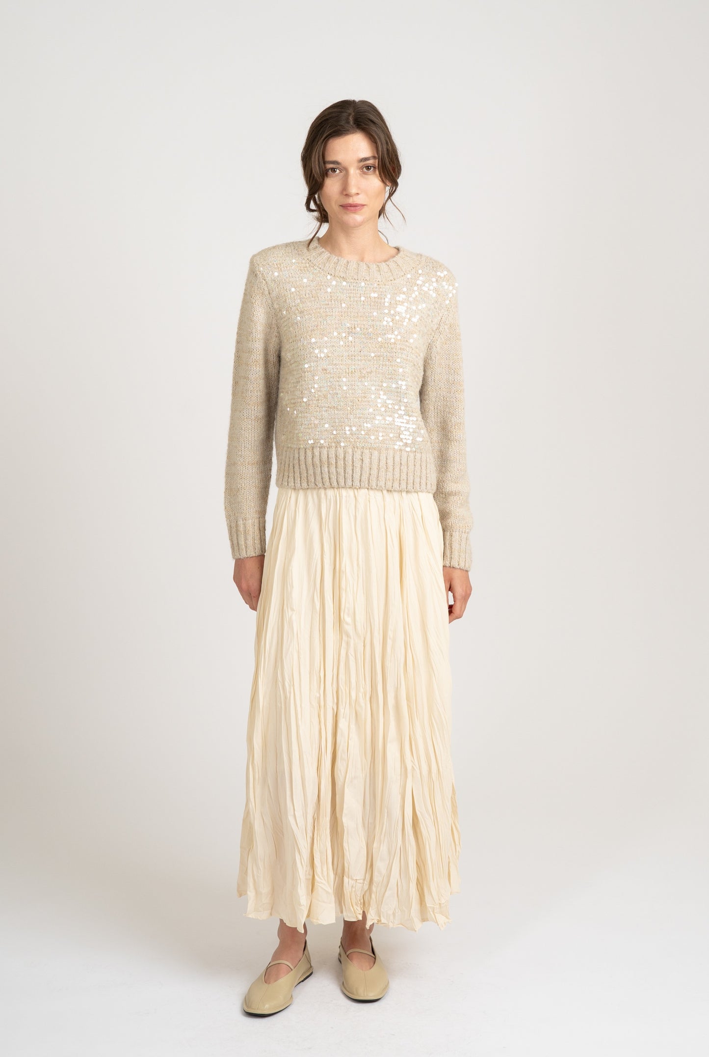 LONG SLEEVE FRONT SEQUINED SWEATER