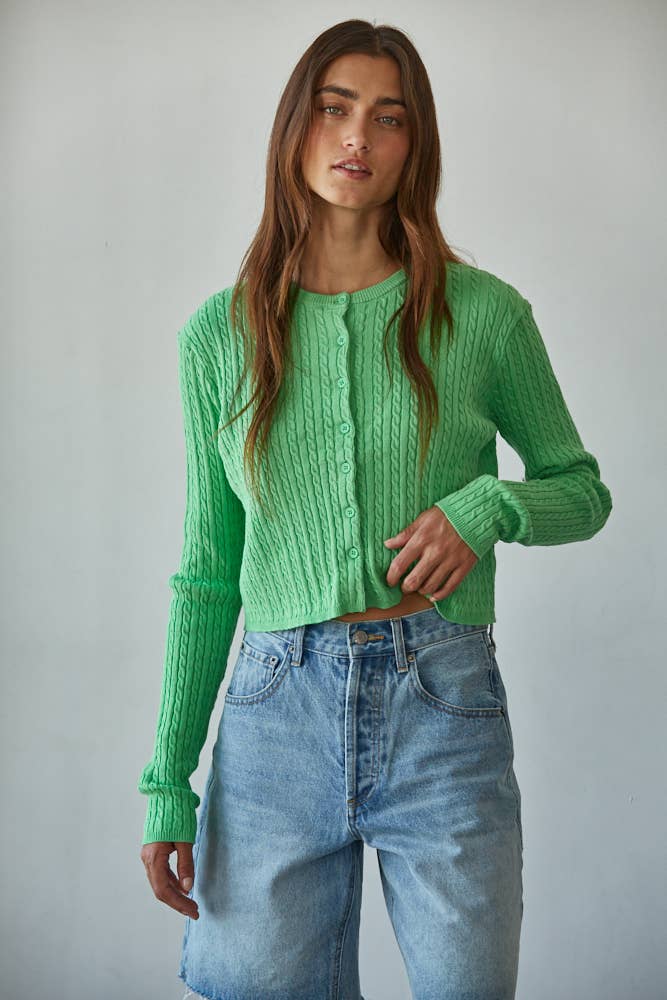 Knit Cable Sweater Cotton Button Down Cardigan Top - By Together