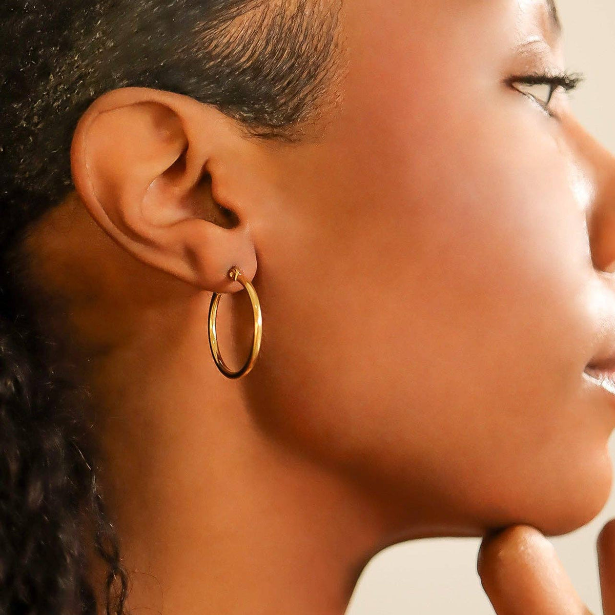 18K Gold PVD Stainless Steel Round Tube Hoop Earrings - WJW