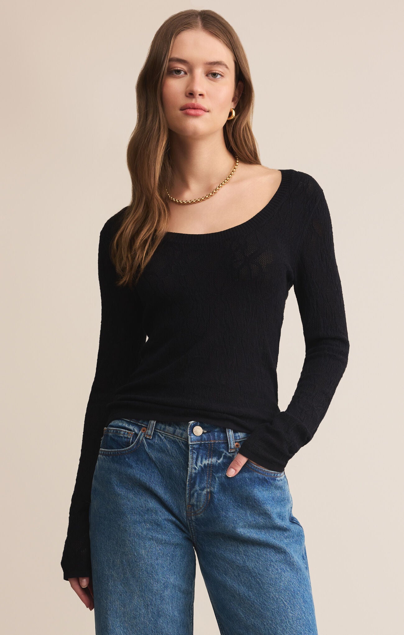 TIBI SCOOP MESH SWEATER