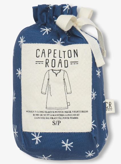 blue snowflakes long sleeve night dress in a bag