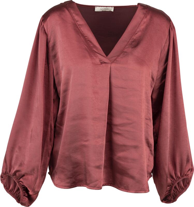 V NECK SATIN TOP WITH ELASTIC SLEEVES