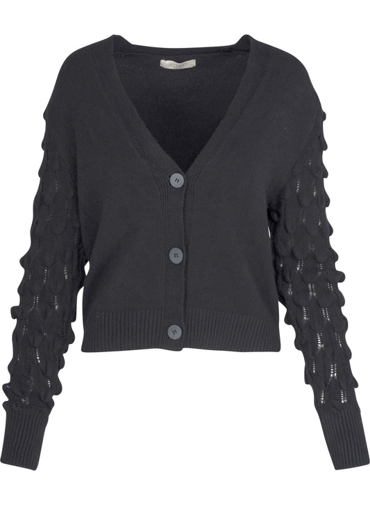 CARDIGAN W/ "FISH SCALE" KNIT ARMS