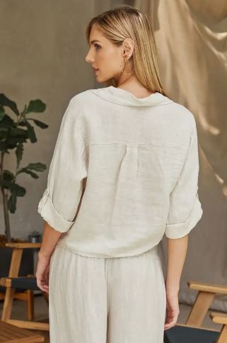 LINEN FRONT TIE BUTTON SHIRT