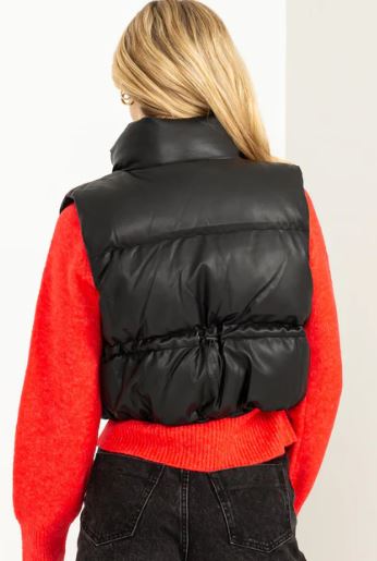 INSTANT CONFIDENCE CROP PUFFER VEST FAUX LEATHER