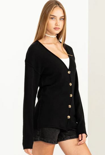 COOL INTENTIONS DEEP V-NECK CARDIGAN