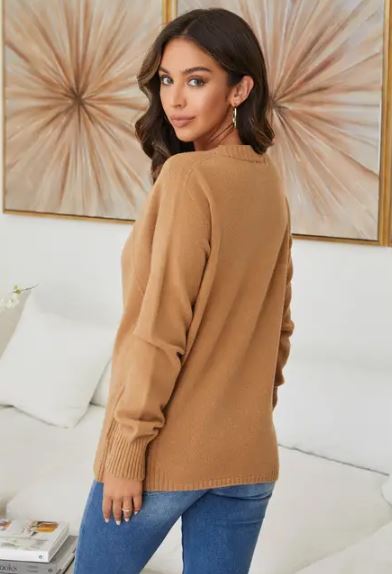 KNIT SLIT NECK SWEATER