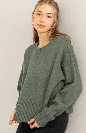 BEYOND CHIC REVERSE SEAM SIDE SLIT SWEATER