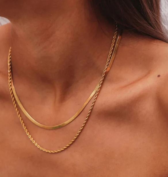 Bella Herring Bone and Rope Chain Stack Necklace
