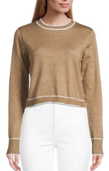 STRIPE TRIM CREW SWEATER