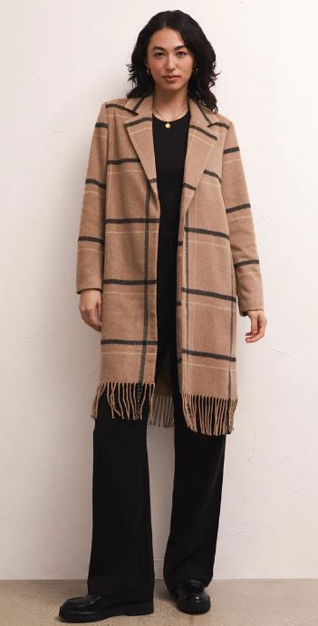 YNEZ FRINGED PLAID COAT