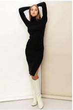 Load image into Gallery viewer, MODERN MUSE TURTLENECK RIBBED MIDI DRESS
