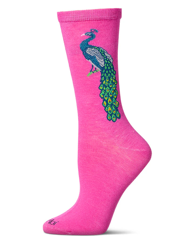 Peacock-Themed Rayon Blend Novelty Crew Sock