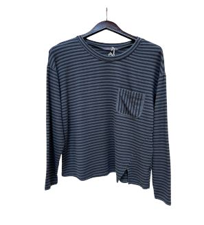 CROP POCKET SWEATSHIRT- GREY STRP