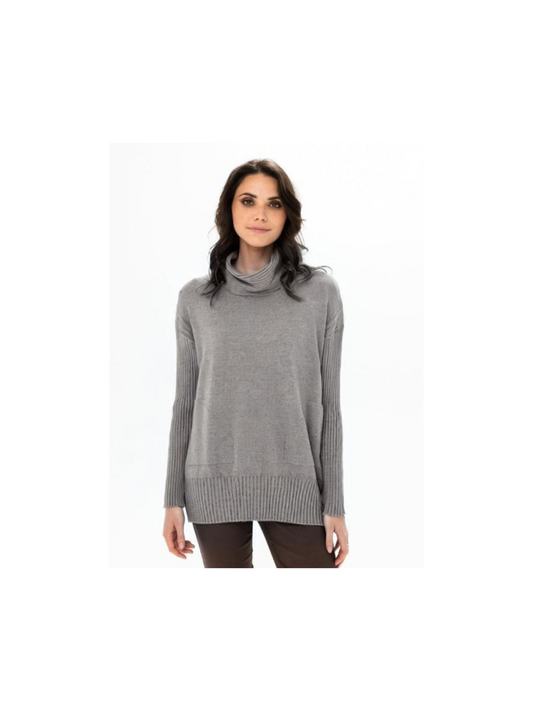 COWL NECK KNIT SWEATER W/ POCKETS