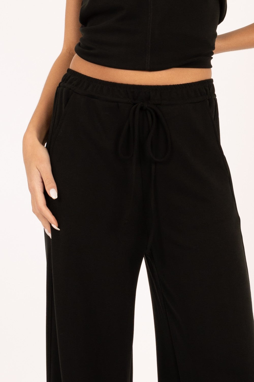 SOFT ELASTIC WAIST WIDE LEG LOUNGE PANTS