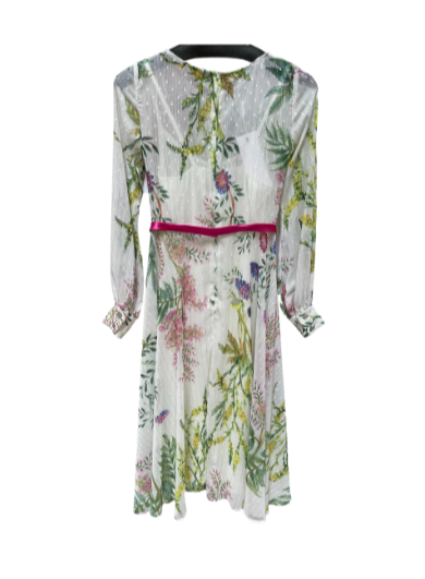 LONG SLEEVE RIBBON BELT CHIFFON MIDI DRESS