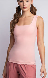 BUTTER FABRIC SQUARE NECKLINE SLEEVELESS TANK TOP