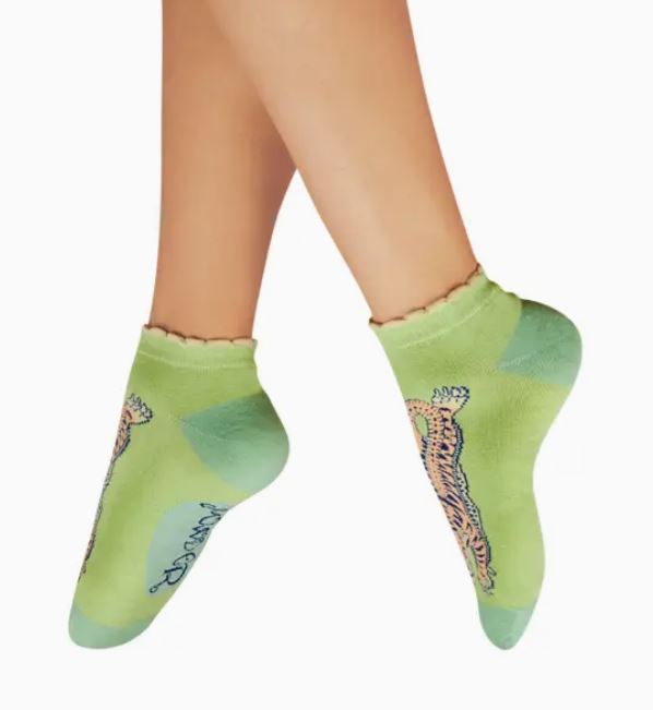 Powder Design inc - US - Ladies Trainer Socks - Ikat Tiger - Mint