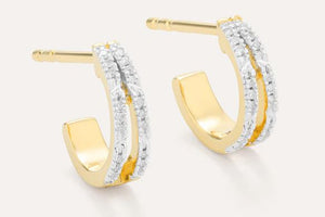 DIAMOND DOUBLE BAR HUGGIE EARRINGS