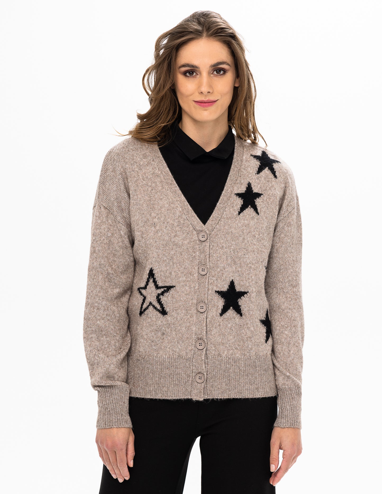 V NECK STAR CARDIGAN