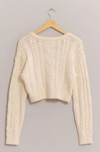 Cable Knit Cropped Cardigan Sweater