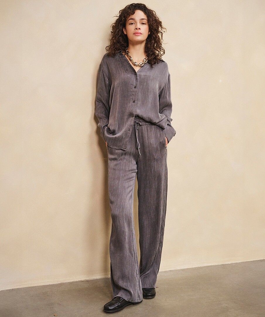 Trousers wide crinkle cupro