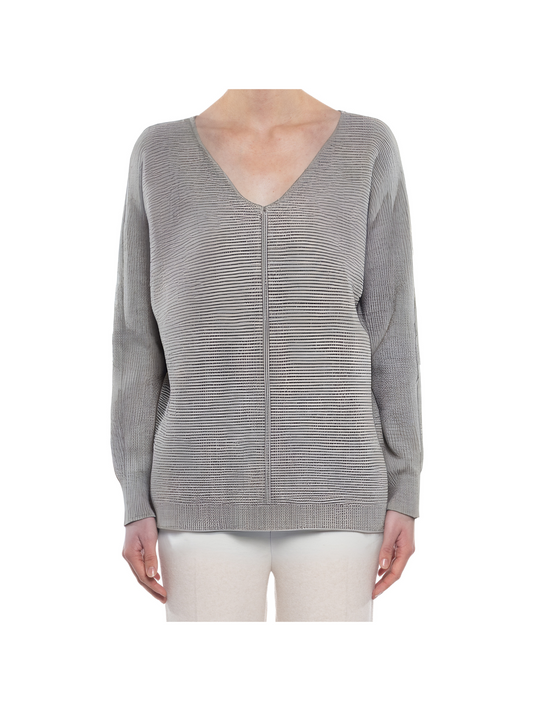 CENTER SEAM RIBBED V-NECK SWEATER