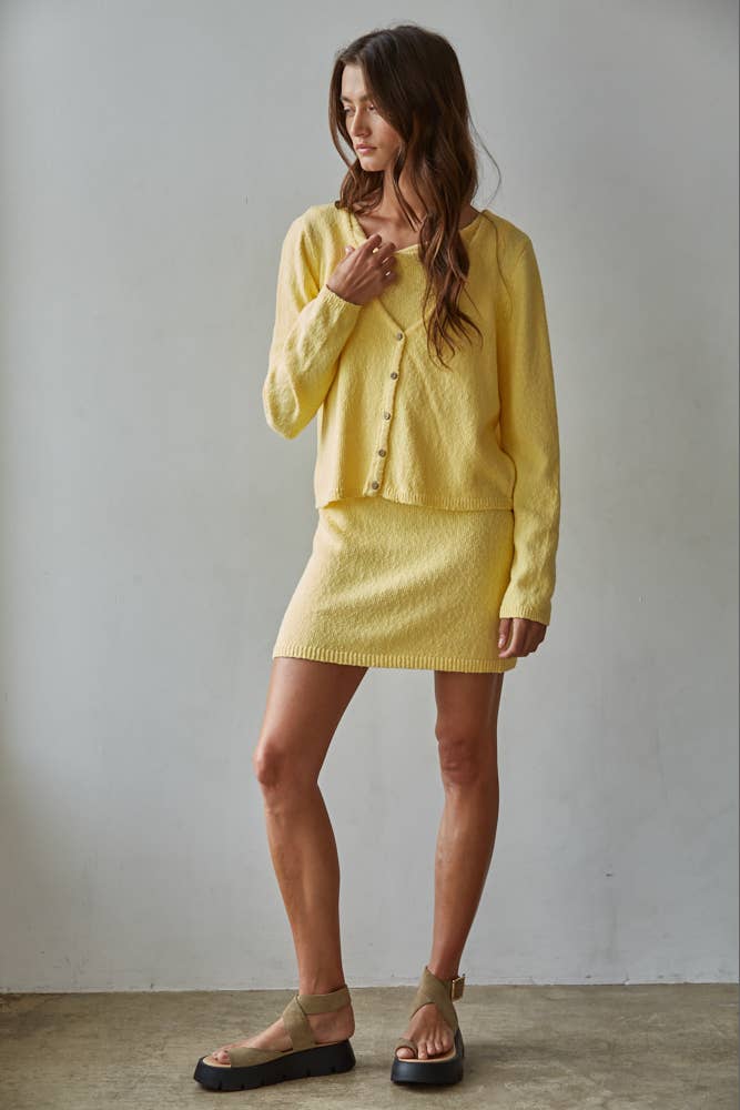 By Together - W2522T | Knit Sweater Cotton Button Down V-Neck Cardi