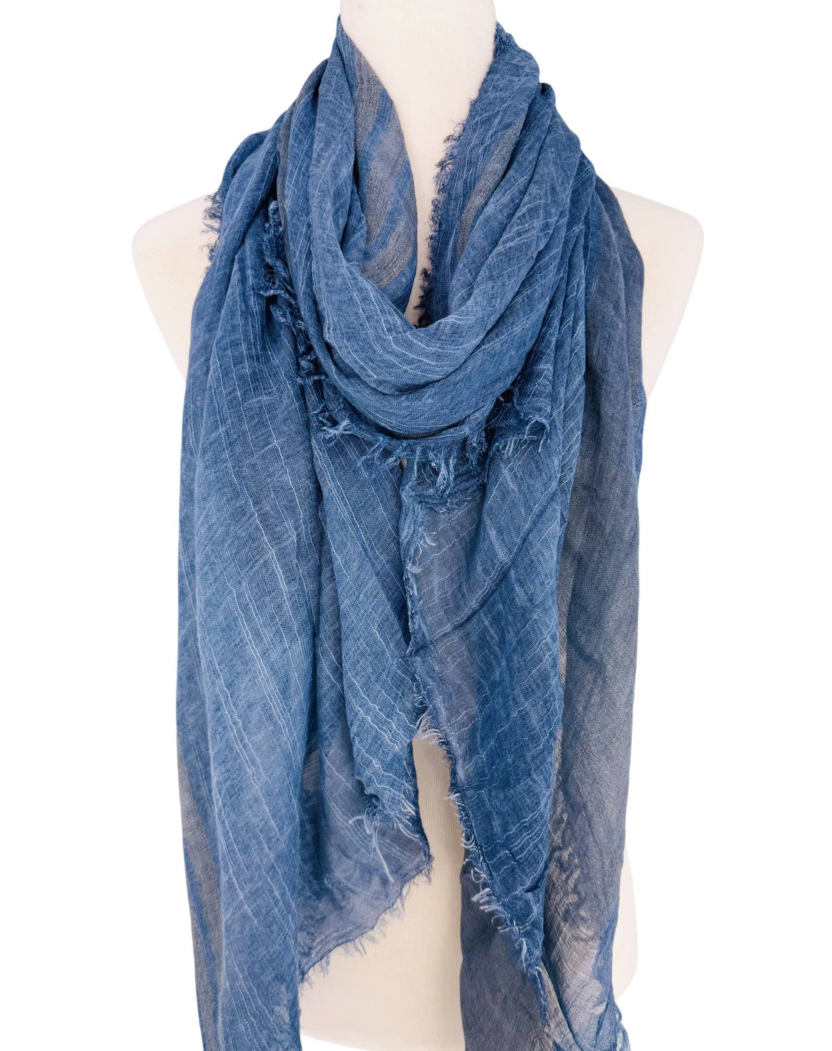 JC Sunny Fashion - JC021038 Textured Gauze Scarf Shawl – Soft Washed Colorblock Wrap with Subtle Distressed Dye & Raw Fringe Edges