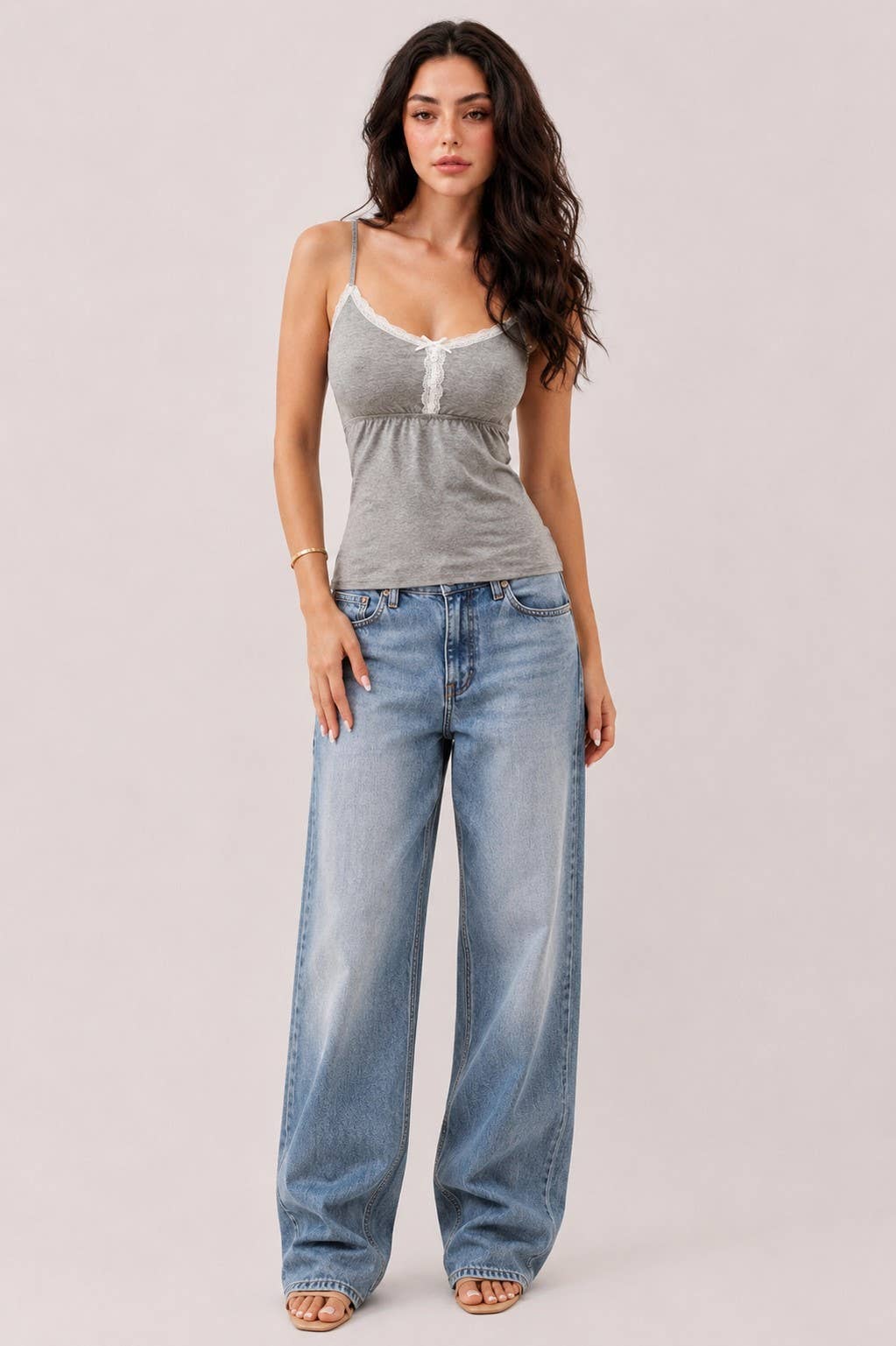 JC57013A - BABYDOLL LACE TRIMMED CAMISOLE WITH BABY BUTTONS