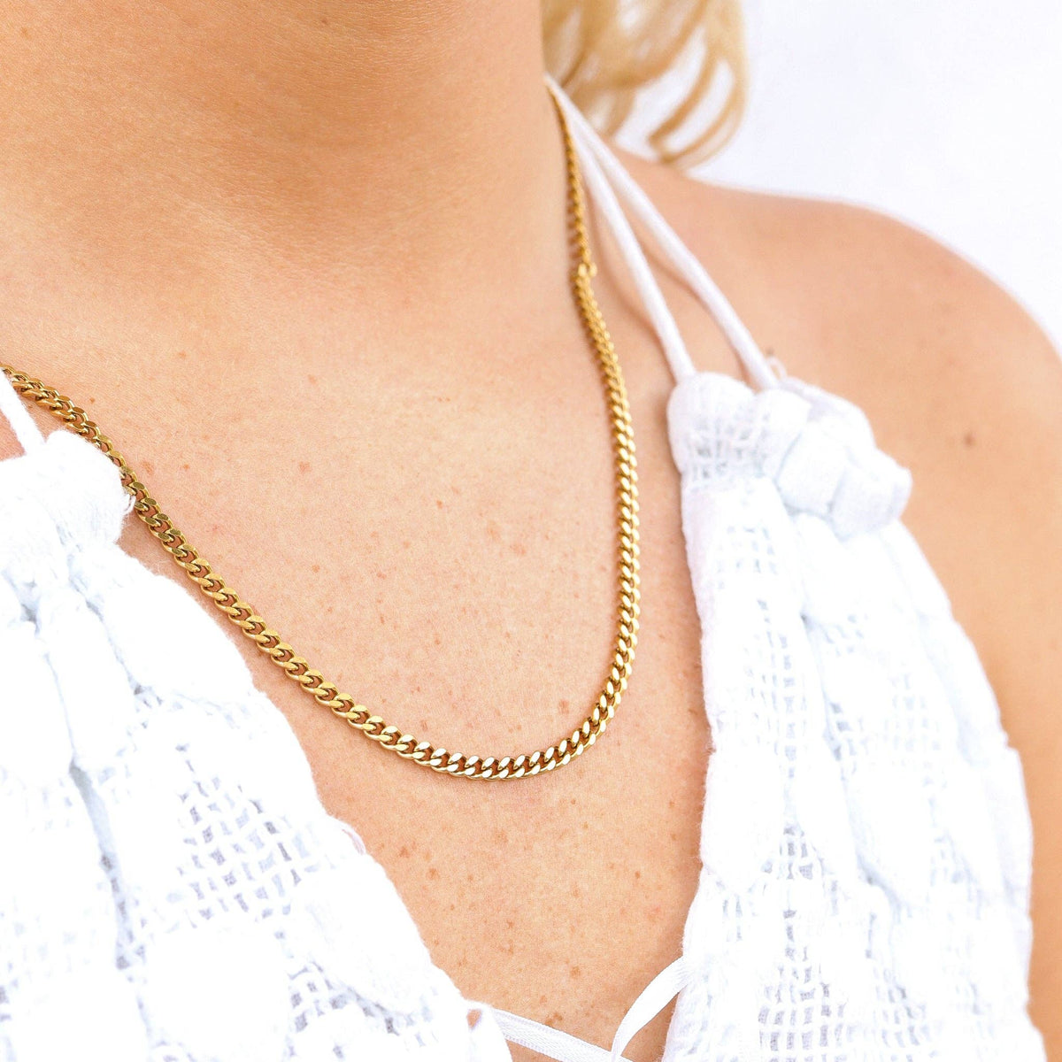 18K Gold PVD Stainless Steel Curb Chain Necklace - WJW